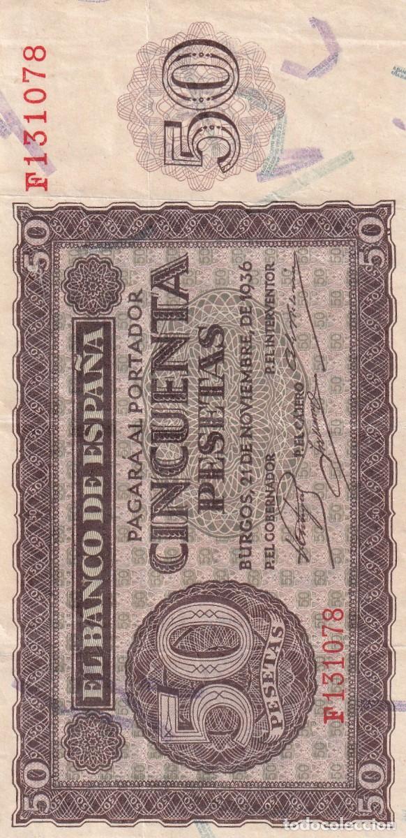 Billetes espa&ntilde;oles: Espa&ntilde;a 50 Pesetas Burgos 1936 Serie F