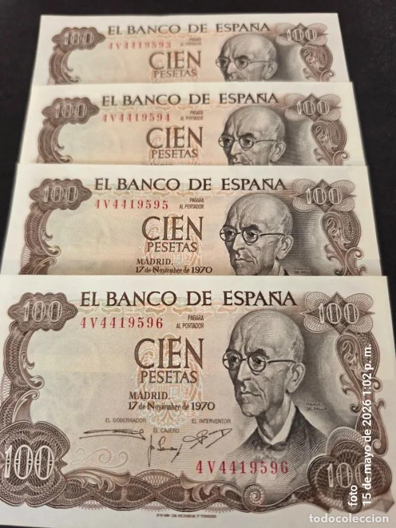 Billetes espa&ntilde;oles: 4 Billetes 100 Pesetas correlativos sin circular