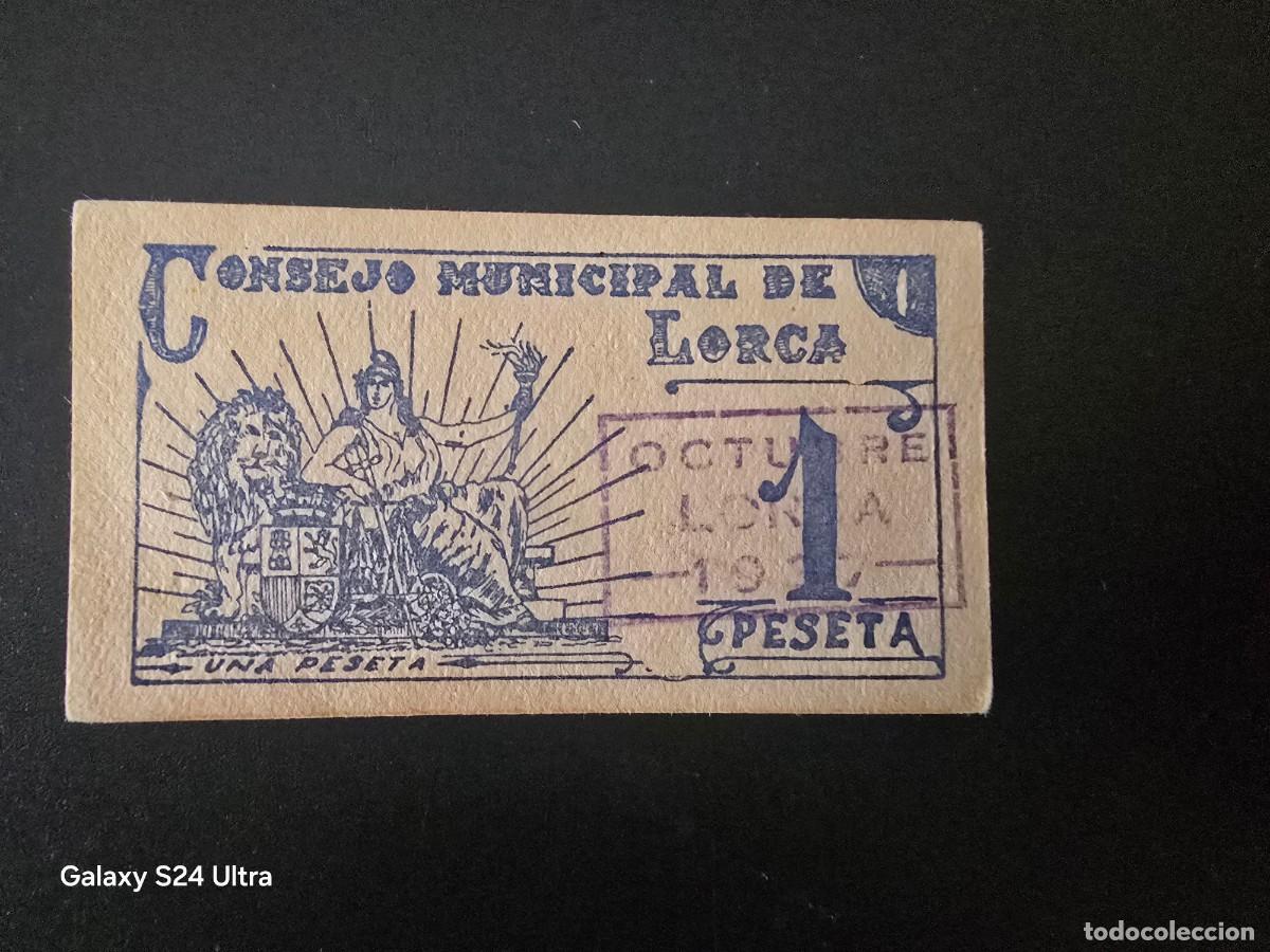 Billetes espa&ntilde;oles: 1 PESETA DE 1937.... CONSEJO MUNICIPAL DE LORCA.....PRECIOSO..... ES EL DE LAS FOTOS