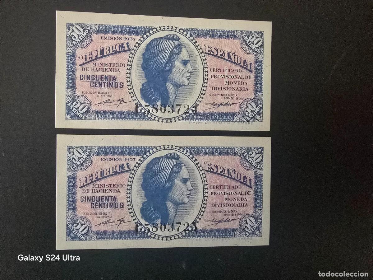 Billetes espa&ntilde;oles: PAREJA CORRELATIVA DE 50 C&Eacute;NTIMOS DE 1937.....RARA SERIE C.....SIN CIRCULAR..... ES EL DE LAS FOTOS