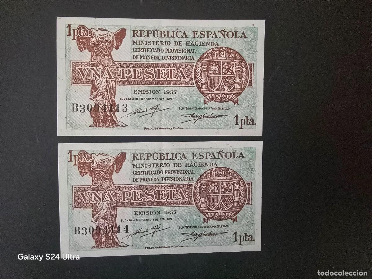 Billetes espa&ntilde;oles: PAREJA CORRELATIVA DE 1 PESETA DE 1937..... SERIE B......PRECIOSOS ..... ES EL DE LAS FOTOS