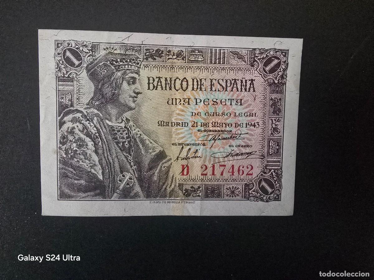 Billetes espa&ntilde;oles: 1 PESETA DE 1943..... SERIE D......MUY BONITO ..... ES EL DE LAS FOTOS