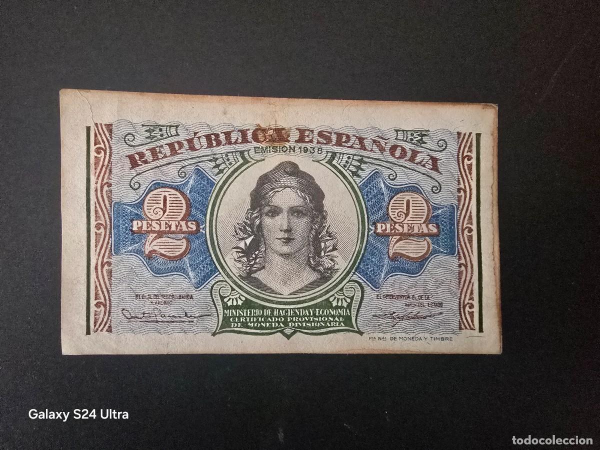 Billetes espa&ntilde;oles: 2 PESETAS DE 1938..... SERIE B....REPUBLICA......MUY BONITO ..... ES EL DE LAS FOTOS