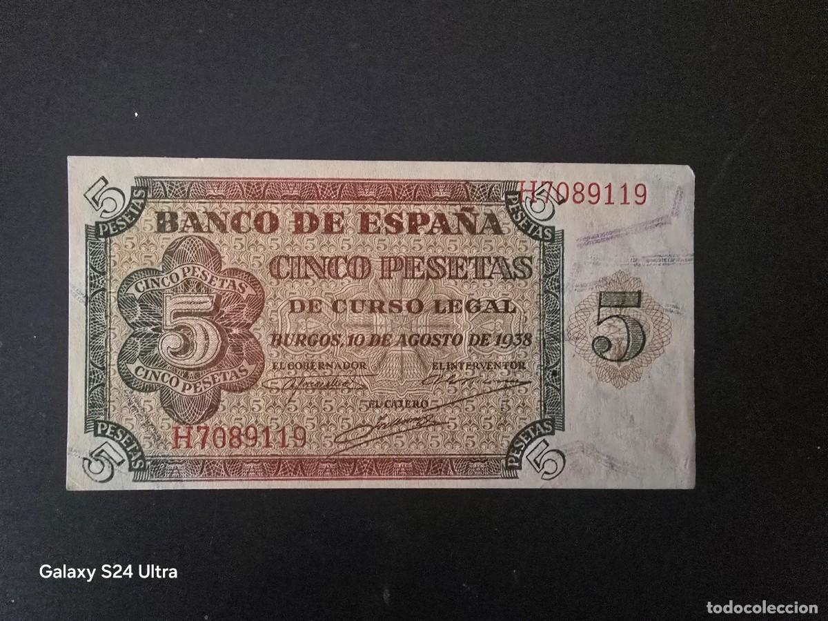 Billetes espa&ntilde;oles: 5 PESETAS DE 1938..... SERIE H......MUY ESCASO Y BONITO..... ES EL DE LAS FOTOS