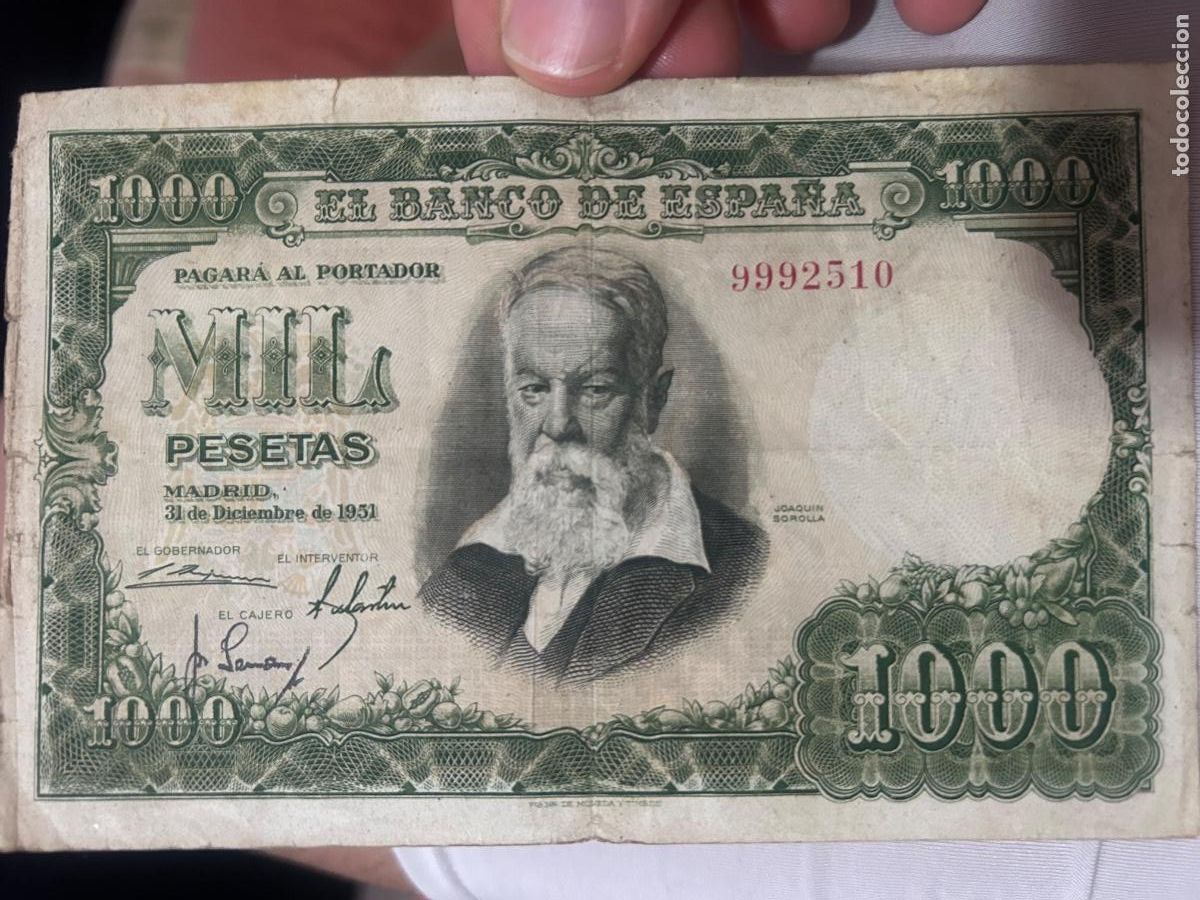 Billetes espa&ntilde;oles: Billete de 1000 pesetas de 1951 de Joaqu&iacute;n Sorolla