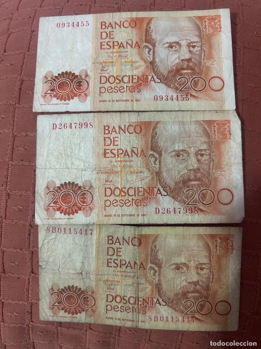 Billetes espa&ntilde;oles: Lote 3 Billetes de 200 Pesetas 1980 &ndash; Leopoldo Alas &laquo;Clar&iacute;n&raquo; &ndash; Banco de Espa&ntilde;a