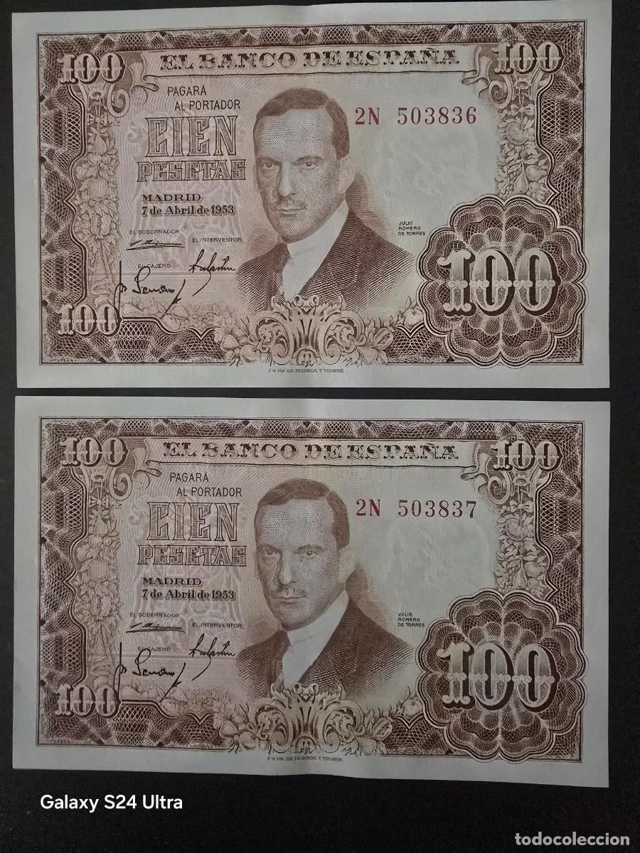 Billetes espa&ntilde;oles: PAREJA CORRELATIVA DE 100 PESETAS DE 1953..... SERIE 2 N.....PRECIOSOS ...... ES EL DE LAS FOTOS