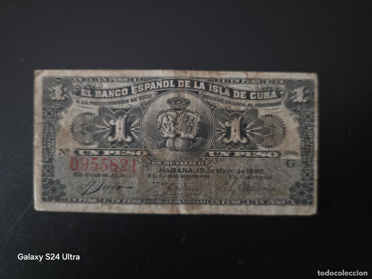 Billetes espa&ntilde;oles: 1 PESO DE 1896.....BANCO DE ESPA&Ntilde;A EN CUBA..... ESCASO Y BONITO..... ES EL DE LAS FOTOS