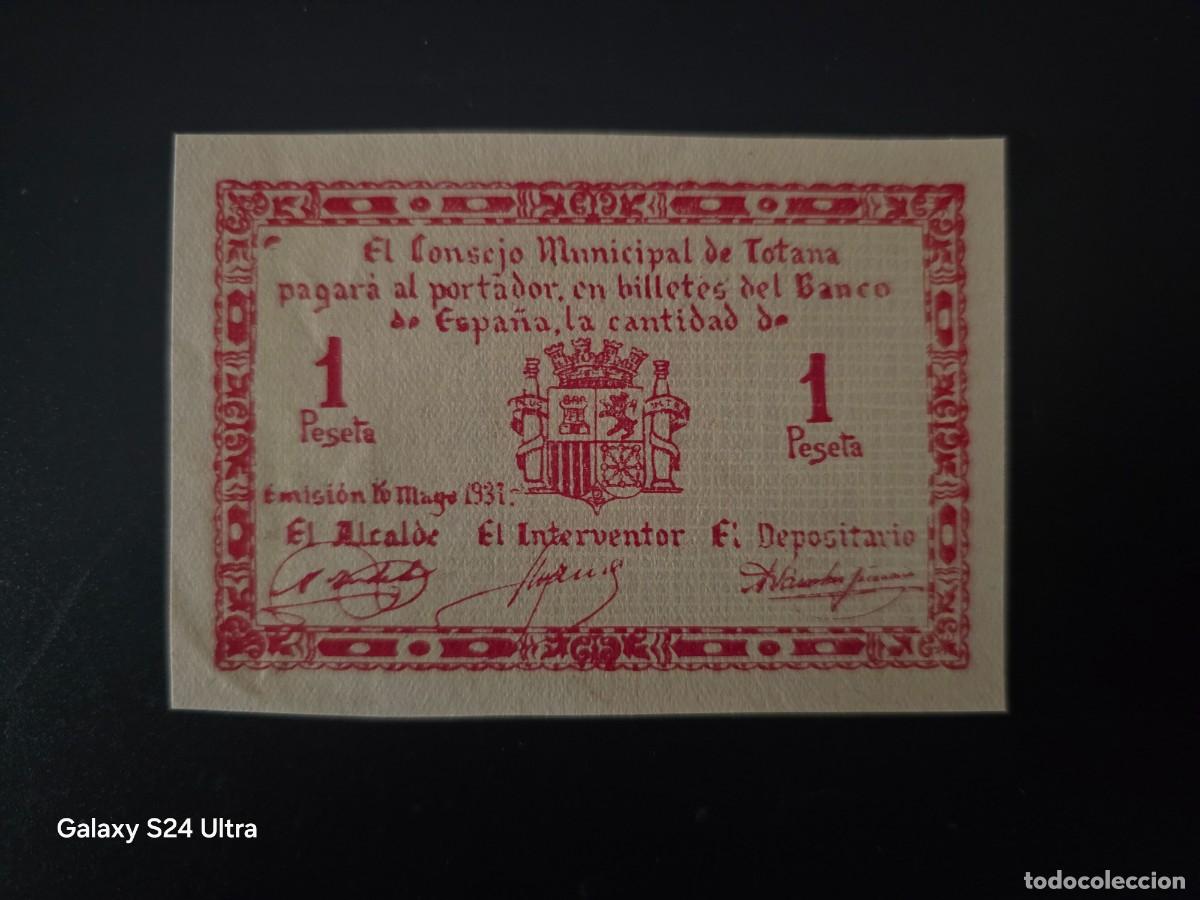 Billetes espa&ntilde;oles: 1 PESETA DE 1937......CONSEJO MUNICIPAL DE TOTANA.....MUY BONITO.......ES EL DE LAS FOTOS