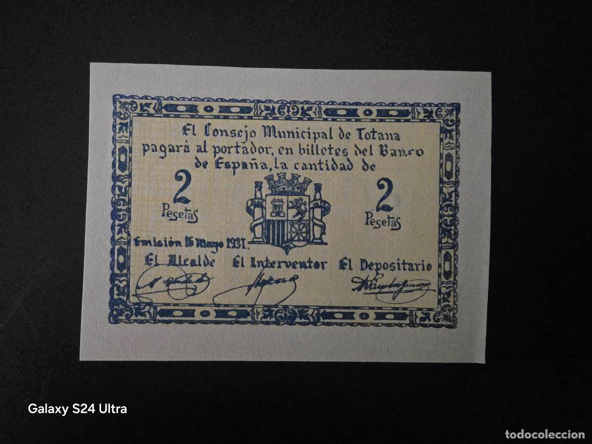 Billetes espa&ntilde;oles: 2 PESETAS DE 1937......CONSEJO MUNICIPAL DE TOTANA.....MUY BONITO.......ES EL DE LAS FOTOS