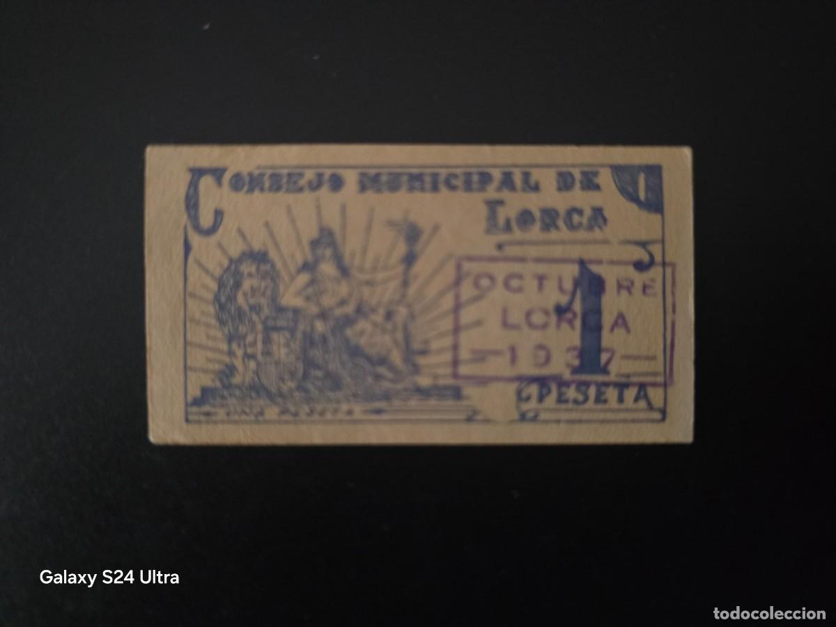 Billetes espa&ntilde;oles: 1 PESETA DE 1937......CONSEJO MUNICIPAL DE LORCA.....MUY BONITO.......ES EL DE LAS FOTOS