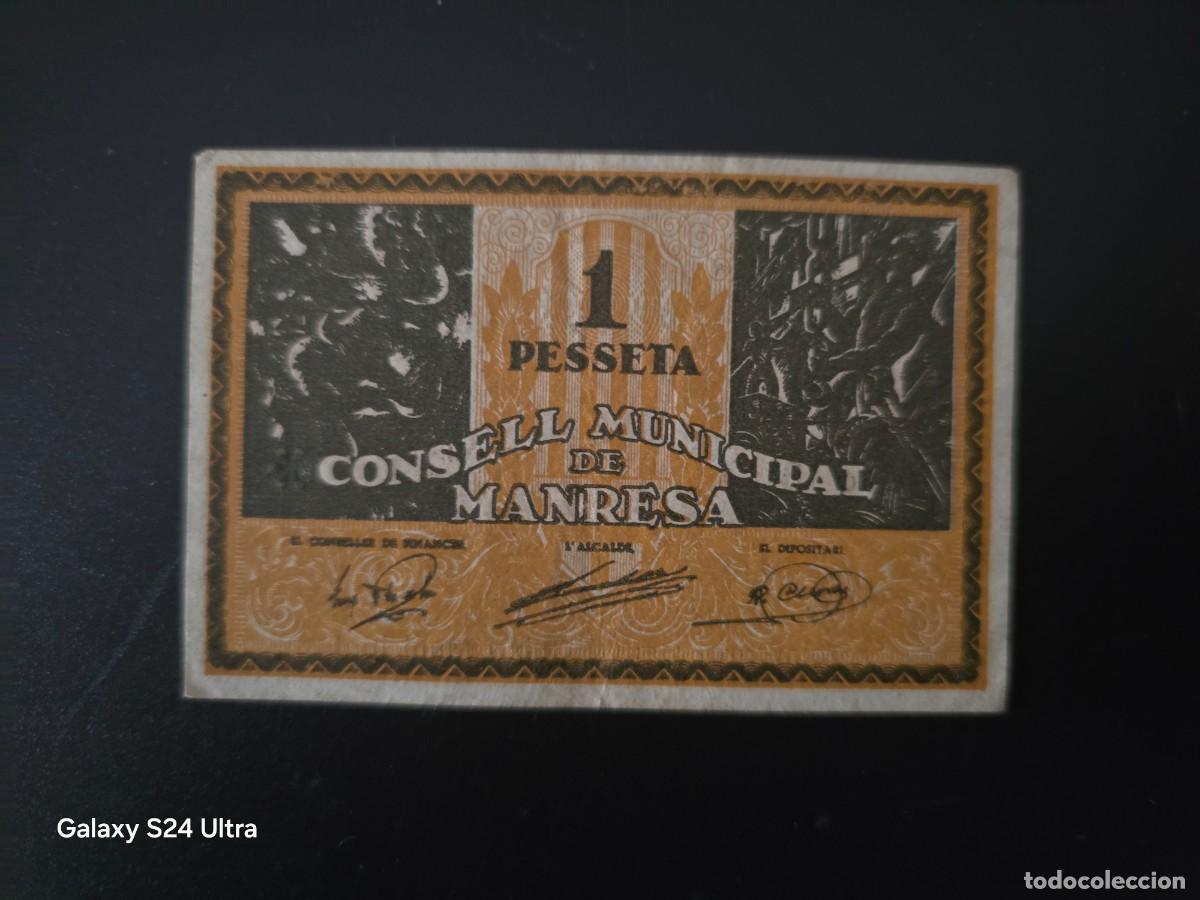 Billetes espa&ntilde;oles: 1 PESETA DE 1937......CONSEJO MUNICIPAL DE MANRESA....BONITO...... ES EL DE LAS FOTOS