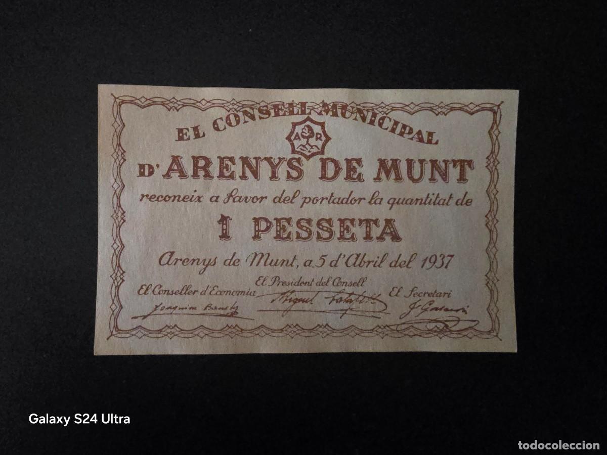Billetes espa&ntilde;oles: 1 PESETA DE 1937......CONSEJO MUNICIPAL DE ARENTS DE MUNT.....PRECIOSO...... ES EL DE LAS FOTOS