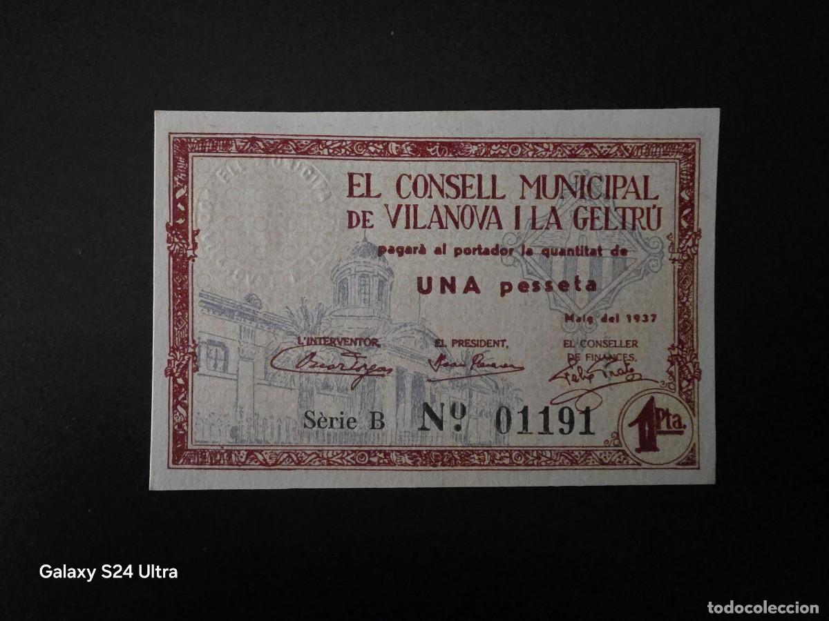 Billetes espa&ntilde;oles: 1 PESETA DE 1937......CONSEJO MUNICIPAL DE VILANOVA I LA GELTRU...SIN CIRCULAR... ES EL DE LAS FOTOS