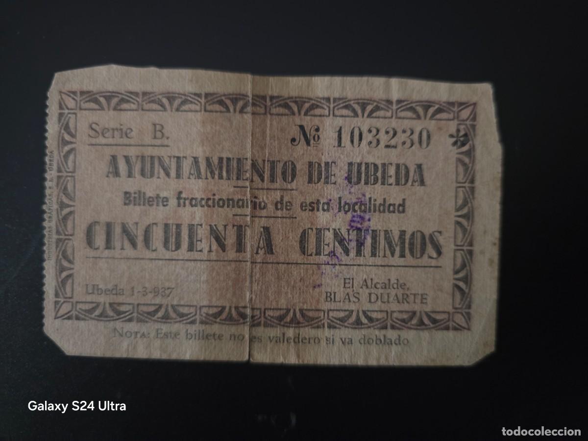 Billetes espa&ntilde;oles: 50 C&Eacute;NTIMOS DE 1937.....AYUNTAMIENTO DE UBEDA....MUY ESCASO... ES EL DE LAS FOTOS