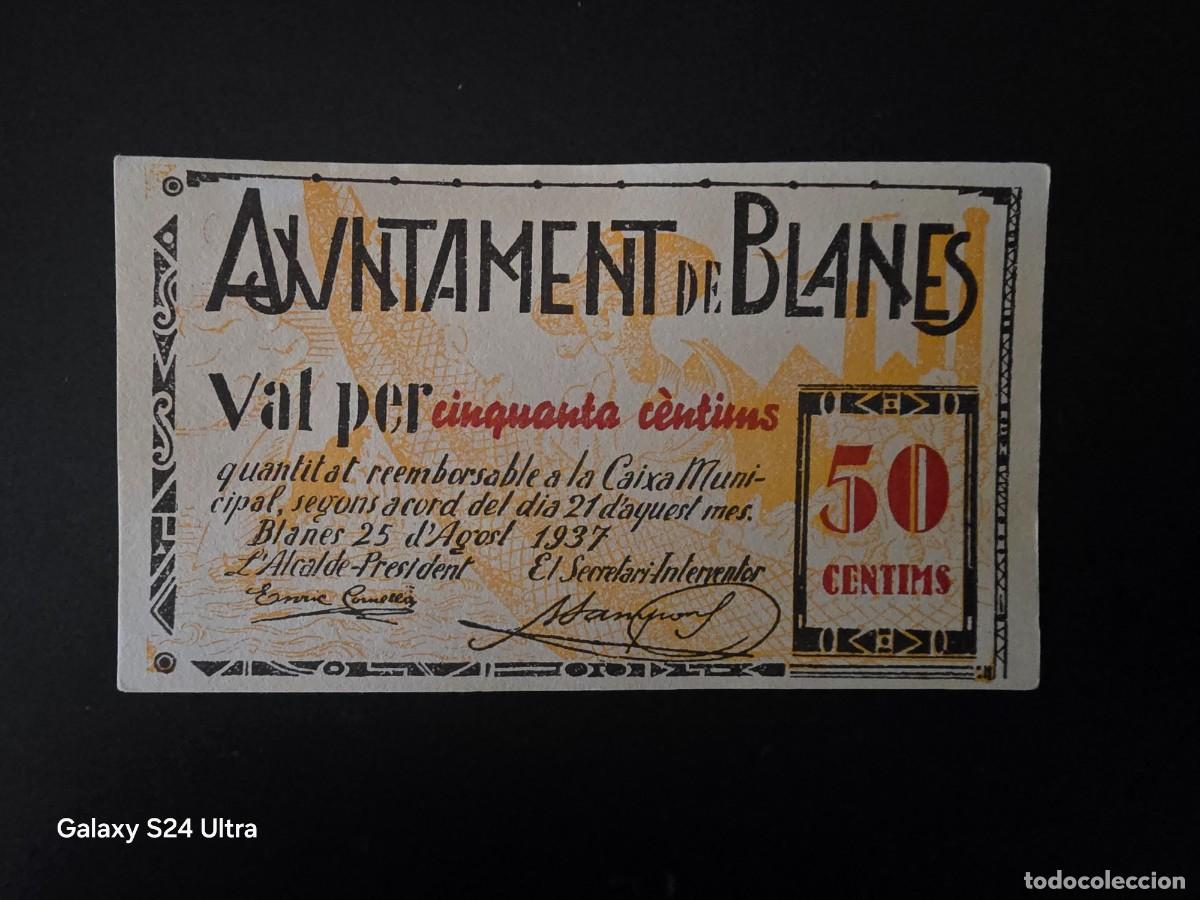 Spanish Banknotes: 50 C&Eacute;NTIMOS DE 1937.....AJUNTAMENT DE BLANES....SIN CIRCULAR... ES EL DE LAS FOTOS