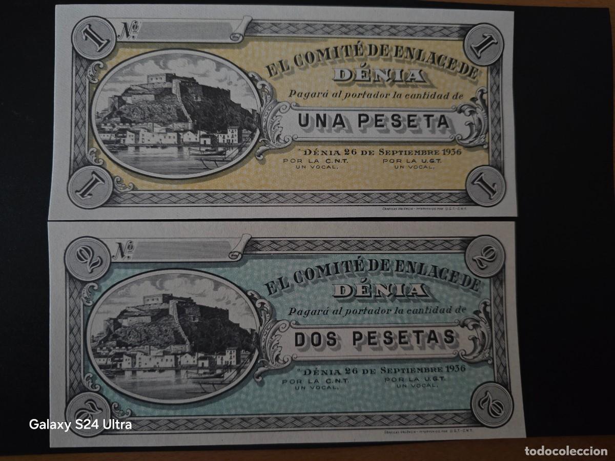 Billetes espa&ntilde;oles: LOTE DE 1 Y 2 PESETAS DE 1936....COMITE DE ENLACE DE DENIA....SIN CIRCULAR..... ES EL DE LAS FOTOS