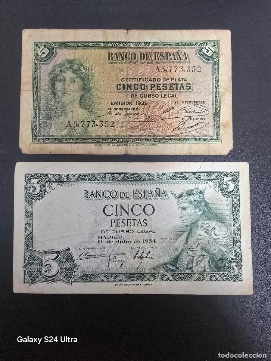 Billetes espa&ntilde;oles: LOTE DE 2 BILLETES DE 5 PESETAS DE 1935 Y 1954....LB.S3005..... ES EL DE LAS FOTOS