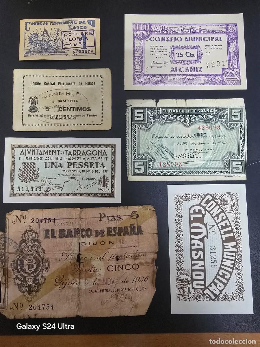 Billetes espa&ntilde;oles: LOTE DE 7 BILLETES LOCALES DE DISTINTAS CONSERVACIONES. ....LB.S3007..... ES EL DE LAS FOTOS