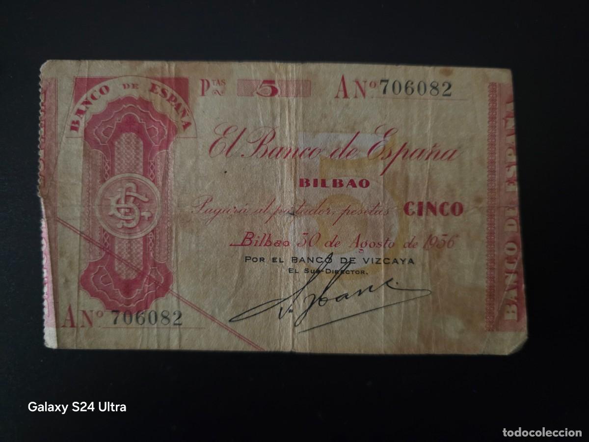 Billetes espa&ntilde;oles: 5 PESETAS DE 1936.....BANCO DE ESPA&Ntilde;A EN BILBAO....SERIE A....ESCASO Y BONITO.... ES EL DE LAS FOTOS