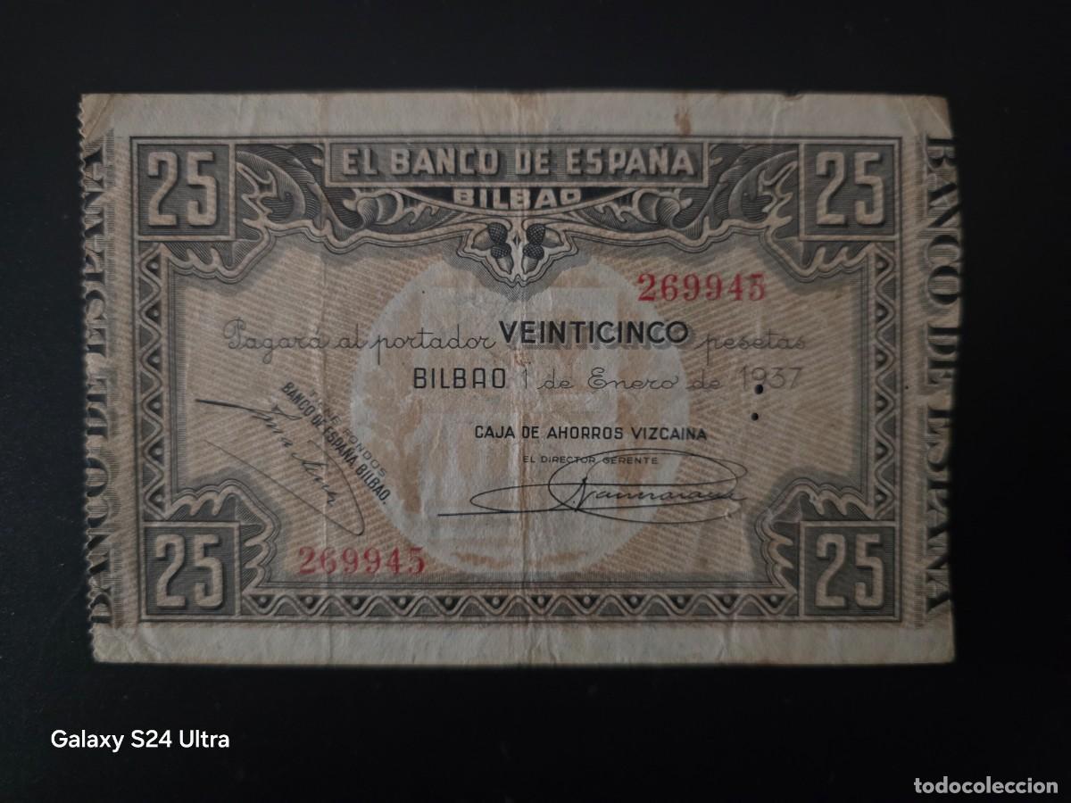 Billetes espa&ntilde;oles: 25 PESETAS DE 1937....BANCO DE ESPA&Ntilde;A EN BILBAO.....BONITO... ES EL DE LAS FOTOS