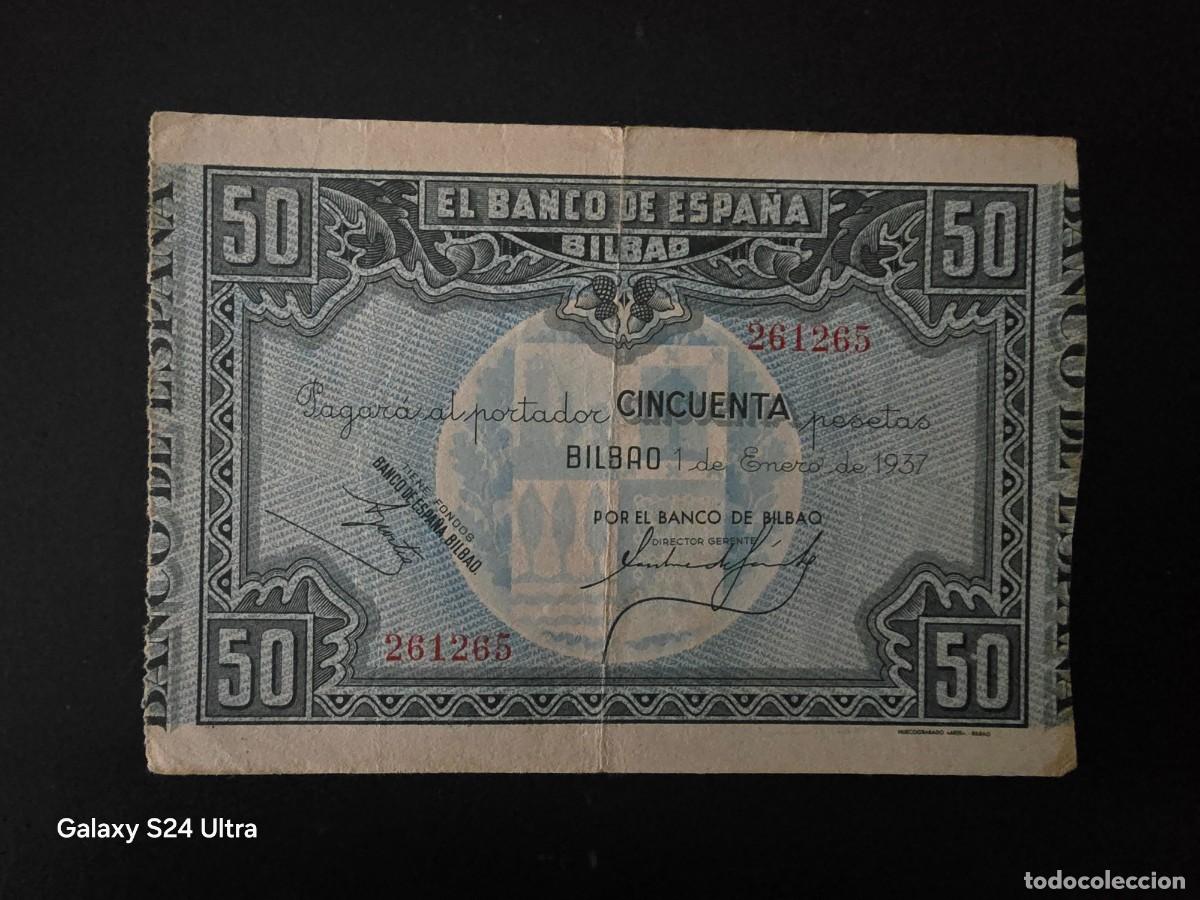 Billetes espa&ntilde;oles: 50 PESETAS DE 1937....BANCO DE ESPA&Ntilde;A EN BILBAO.....BONITO... ES EL DE LAS FOTOS