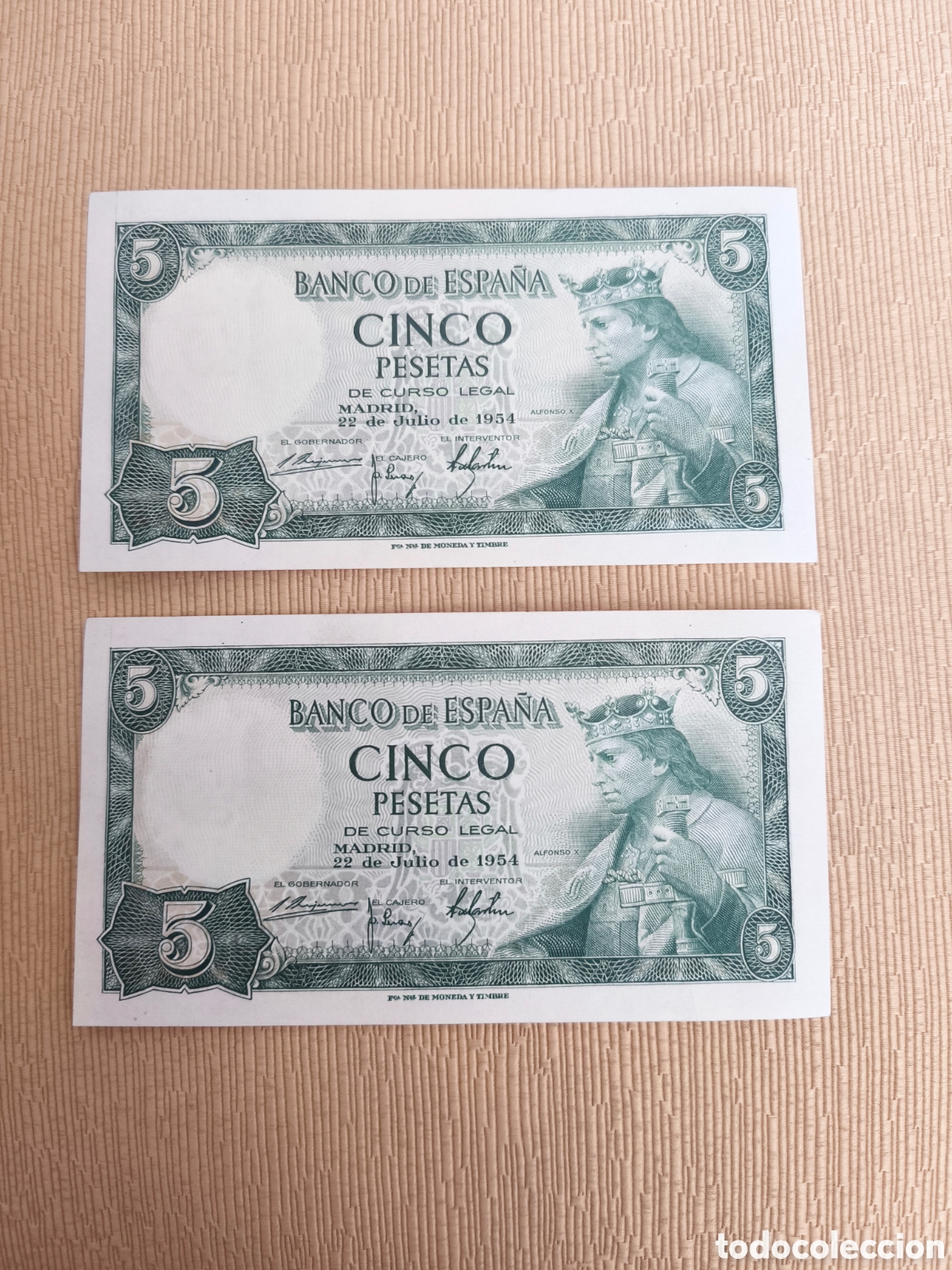 Billetes espa&ntilde;oles: Lote 2 Billetes 5 Pesetas Banco de Espa&ntilde;a 1954