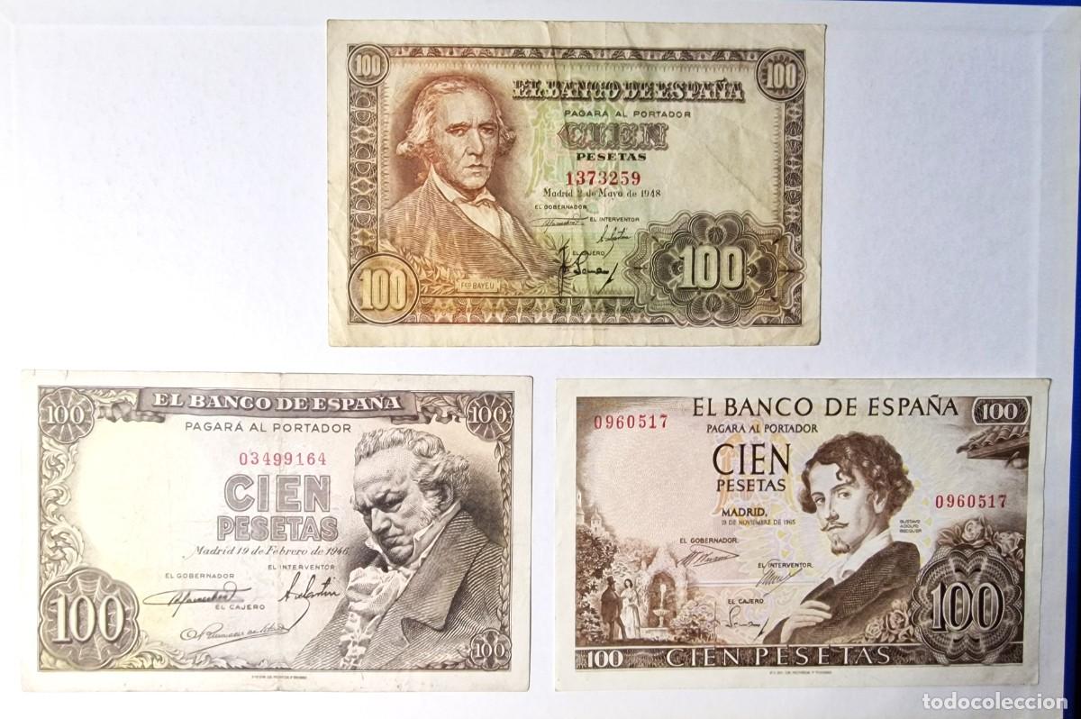 Billetes espa&ntilde;oles: LOTE 3 BILLETES SIN SERIE** DIVERSOS|SOLO ACEPTO PAYPAL| BILLETE 100 PESETAS 1946 1948 1965 LEER