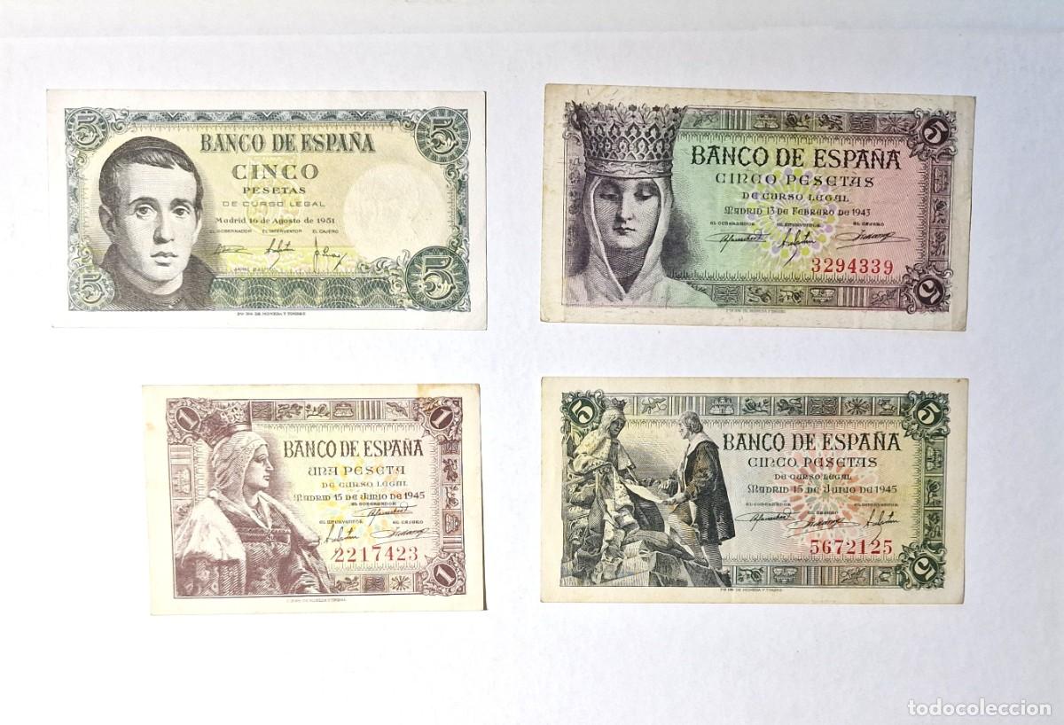 Billetes espa&ntilde;oles: LOTE 4 BILLETES SIN SERIE* DIVERSOS|SOLO ACEPTO PAYPAL| BILLETE 1 5 PESETAS 1943 1945 1951 LEER