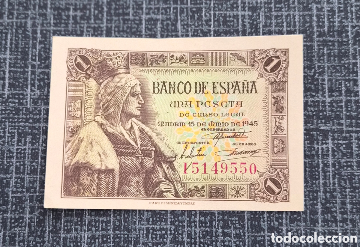 Billetes espa&ntilde;oles: 1 Peseta 1945 Isabel la Cat&oacute;lica &ndash; Serie I &ndash; Banco de Espa&ntilde;a &ndash; Pick 128a