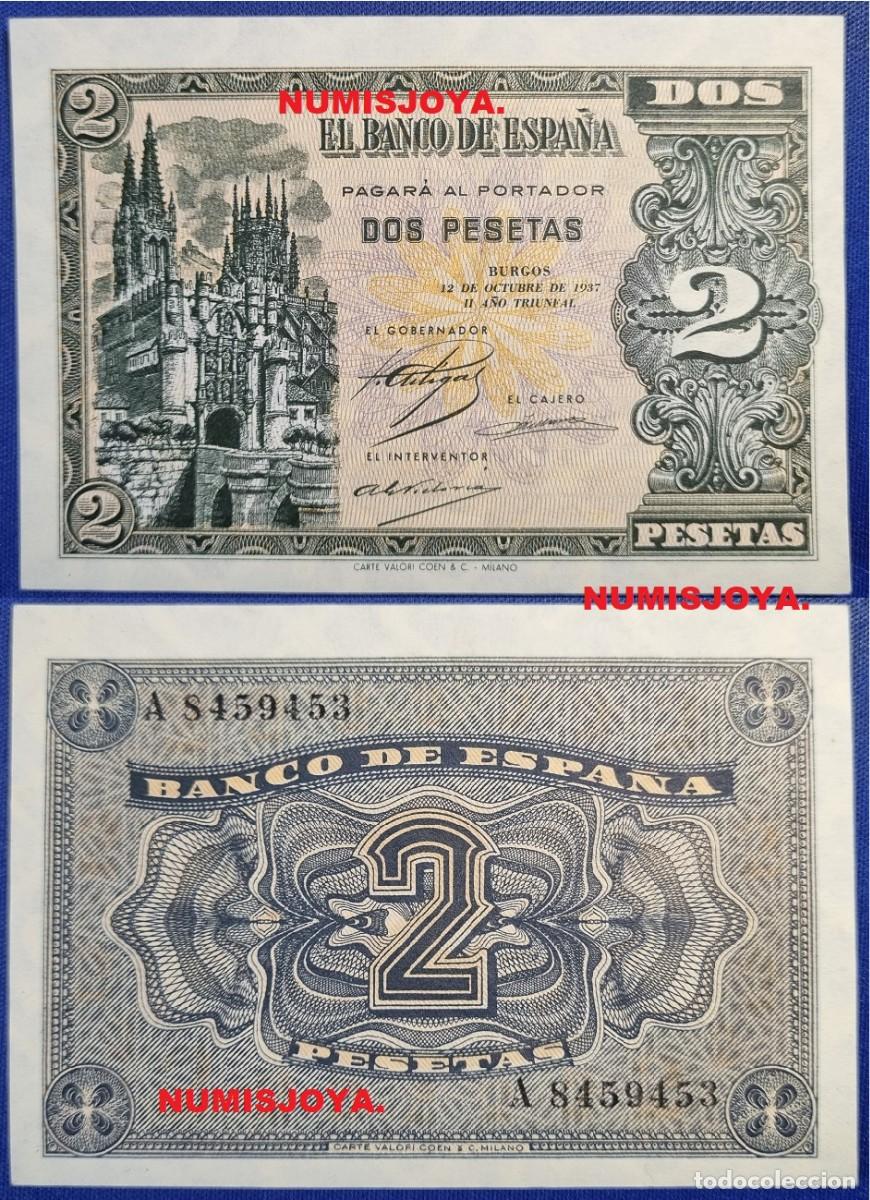 Billetes espa&ntilde;oles: ESPA&Ntilde;A 2 PESETAS a&ntilde;o 1937. Serie A 8459453 Catedral de Burgos. RARO SIN CIRCULAR.