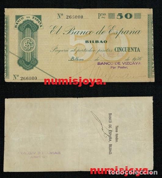 Billetes espa&ntilde;oles: Bilbao 50 Pesetas 1936 BANCO VIZCAYA 266000. ACEPTABLE BILLETE CON APRESTO.