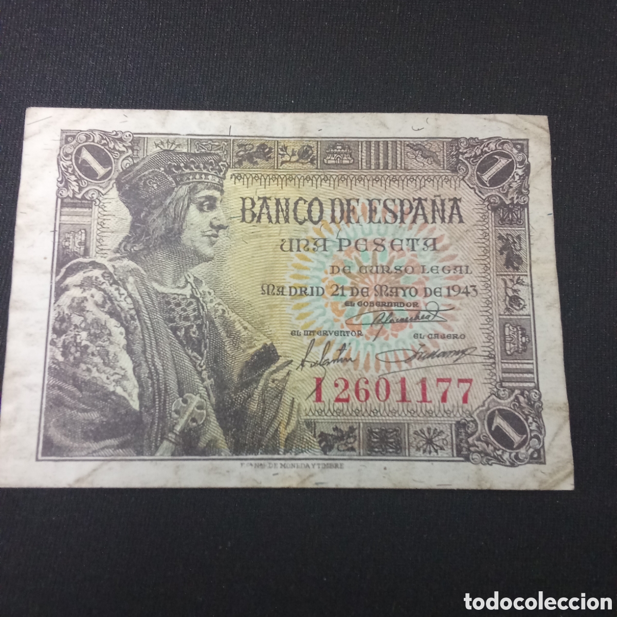 Billetes espa&ntilde;oles: Espa&ntilde;a 1 peseta a&ntilde;o 1943