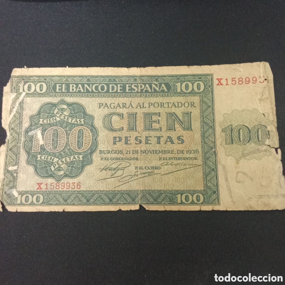 Billetes espa&ntilde;oles: Espa&ntilde;a 100 pesetas a&ntilde;o 1936