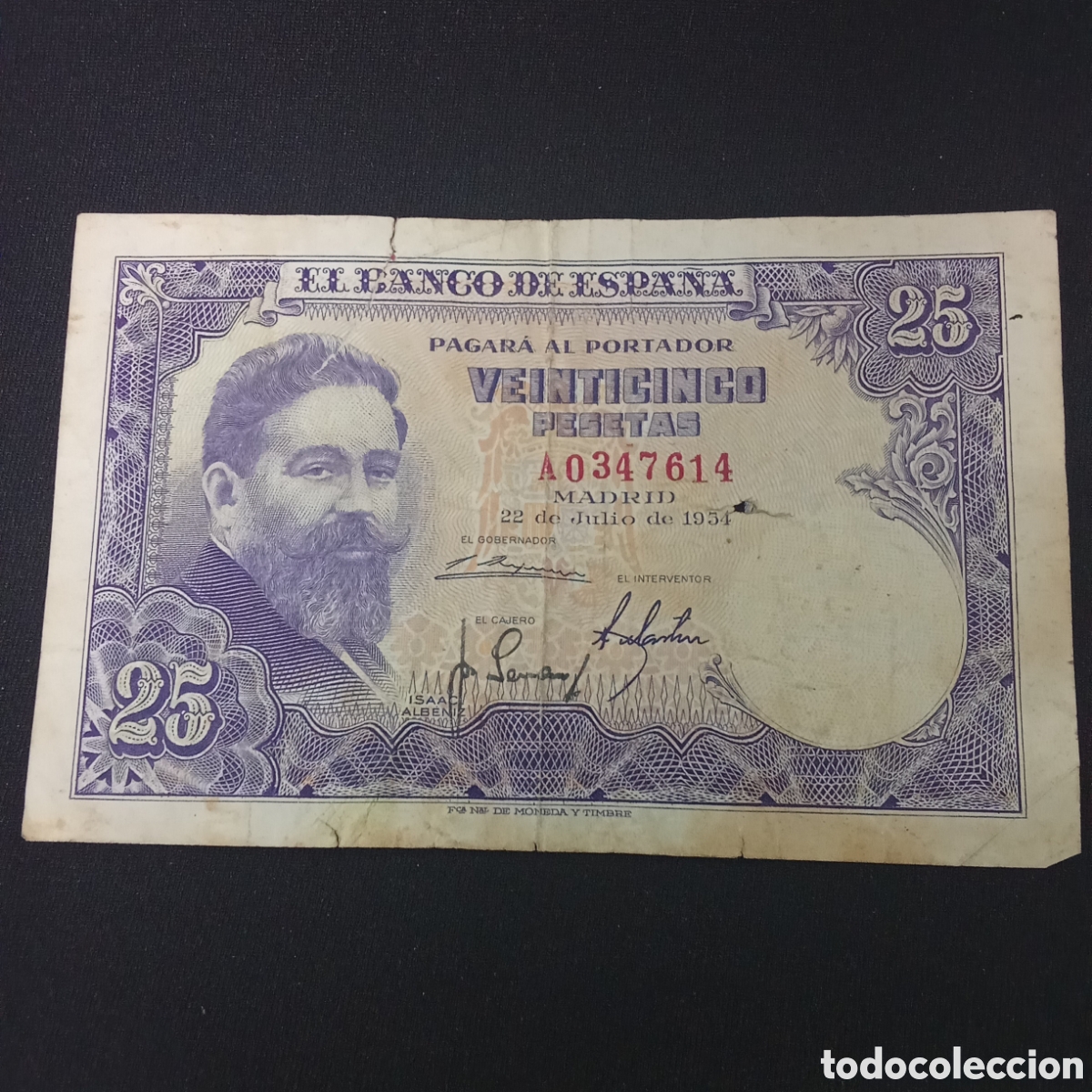 Billetes espa&ntilde;oles: Espa&ntilde;a 25 pesetas a&ntilde;o 1954
