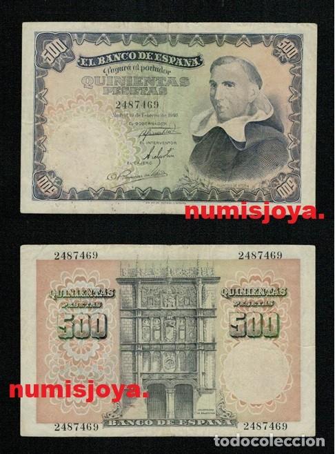 Billetes espa&ntilde;oles: Billete de 500 pesetas 19 febrero 1946 sin serie 2487469 Francisco de Vitoria. ESCASO SIN ROTURAS.