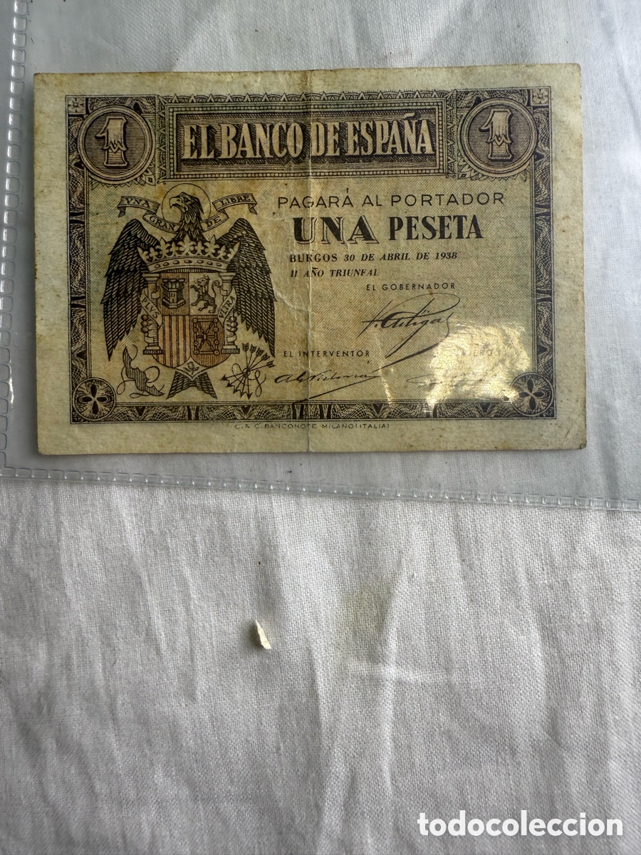 Billetes espa&ntilde;oles: Billete 1 Peseta Banco de Espa&ntilde;a &ndash; Burgos 30 Abril 1938 &ndash; Serie D &ndash; Guerra Civil