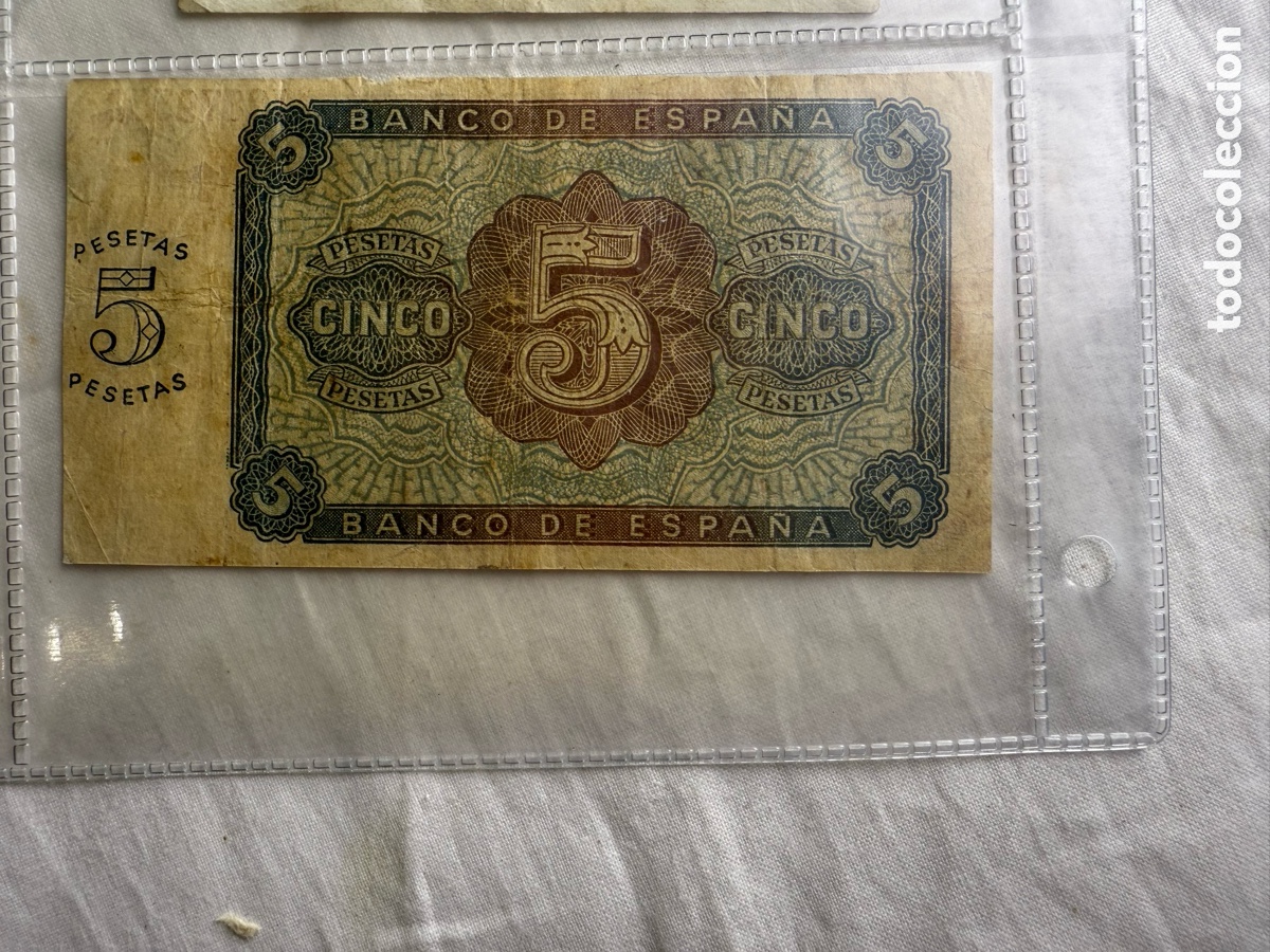Billetes espa&ntilde;oles: Billete 5 Pesetas Banco de Espa&ntilde;a &ndash; Burgos 10 Agosto 1938 &ndash; Serie J &ndash; Guerra Civil