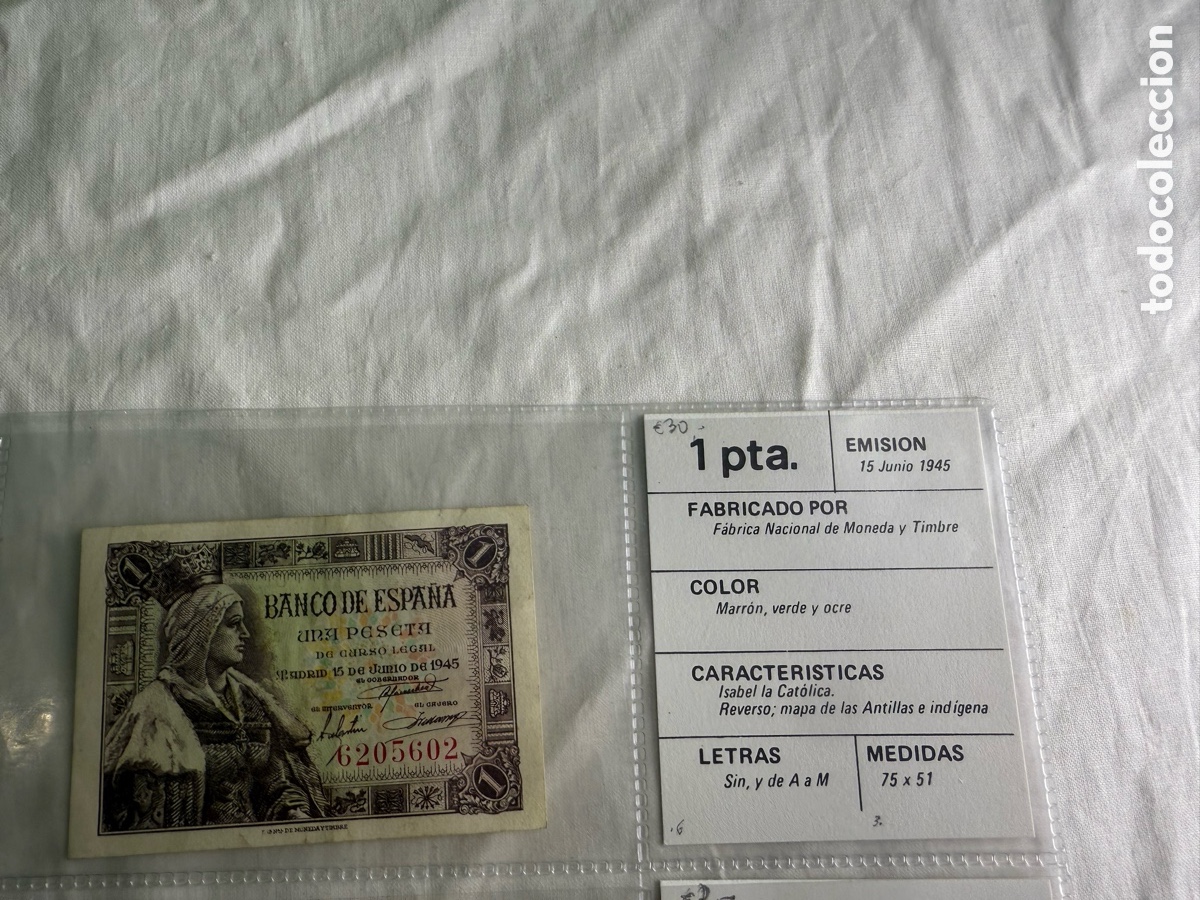 Billetes espa&ntilde;oles: Billete 1 Peseta Banco de Espa&ntilde;a 1945 &ndash; Isabel la Cat&oacute;lica