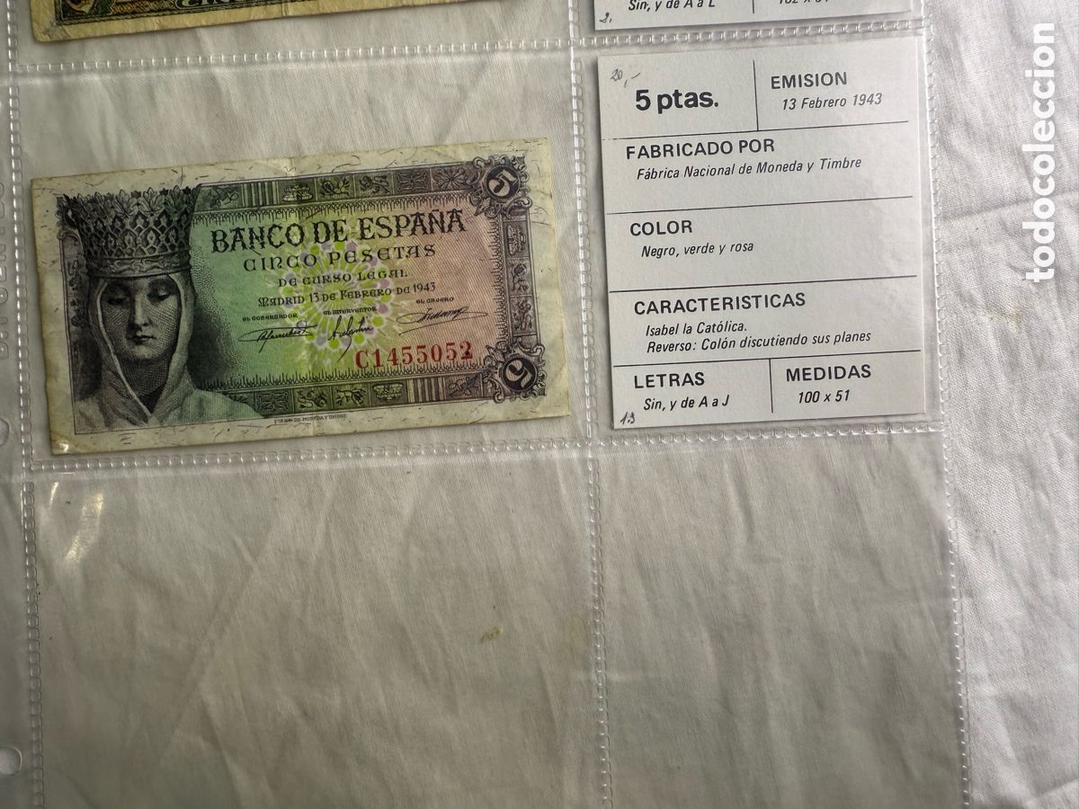 Billetes espa&ntilde;oles: Billete Espa&ntilde;a 5 pesetas 1943 &ndash; Isabel la Cat&oacute;lica &ndash; Banco de Espa&ntilde;a