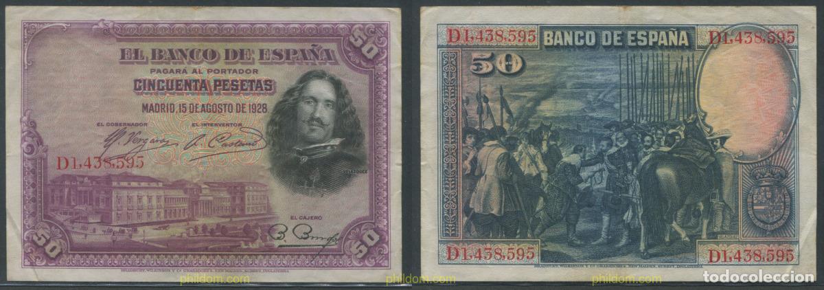 Billetes espa&ntilde;oles: 11336 ESPA&Ntilde;A 1928 50 PESETAS 1928 VELAZQUEZ.