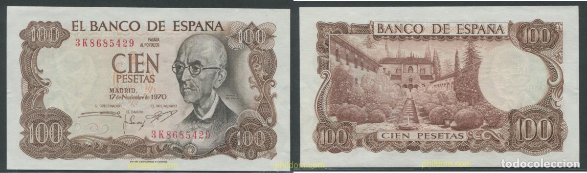 Billetes espa&ntilde;oles: 11329 ESPA&Ntilde;A 1970 100 PESETAS MANUEL FALLA 1970