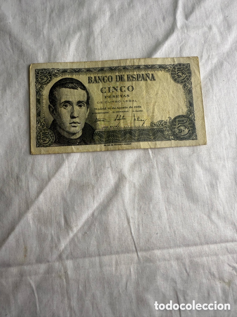 Billetes espa&ntilde;oles: Espa&ntilde;a 5 Pesetas 1951 &ndash; Jaime Balmes &ndash; Serie 1G &ndash; Banco de Espa&ntilde;a