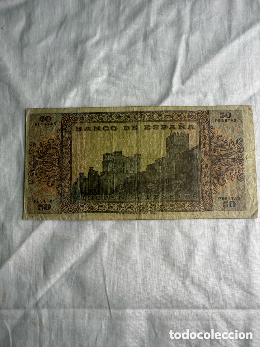 Billetes espa&ntilde;oles: 50 PESETAS BANCO DE ESPA&Ntilde;A 1938 BURGOS &ndash; SERIE E &ndash; CASTILLO DE OLITE &ndash; EDIFIL 431b