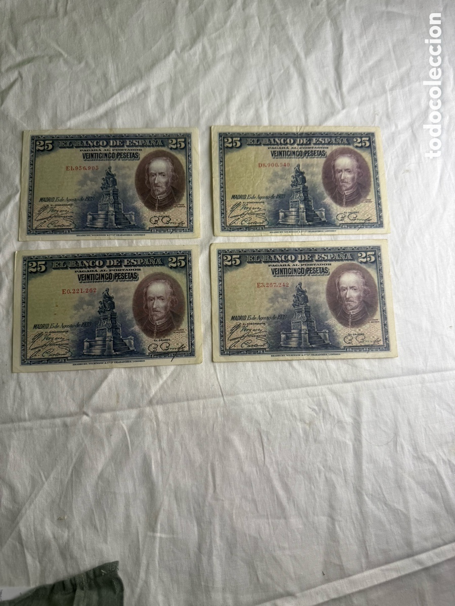 Billetes espa&ntilde;oles: LOTE 4 BILLETES 25 PESETAS 1928 &ndash; CALDER&Oacute;N DE LA BARCA &ndash; SERIES D Y E