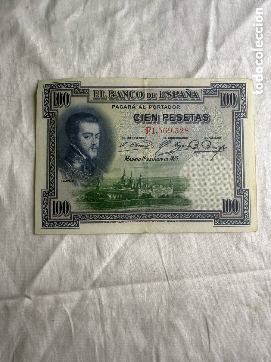 Billetes espa&ntilde;oles: 100 PESETAS BANCO DE ESPA&Ntilde;A 1925 &ndash; FELIPE II &ndash; SERIE F &ndash; EDIFIL 350