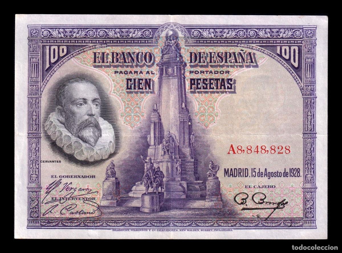 Billetes espa&ntilde;oles: Espa&ntilde;a 100 Pesetas Cervantes 1928 Pick 76 Serie A Ebc Xf