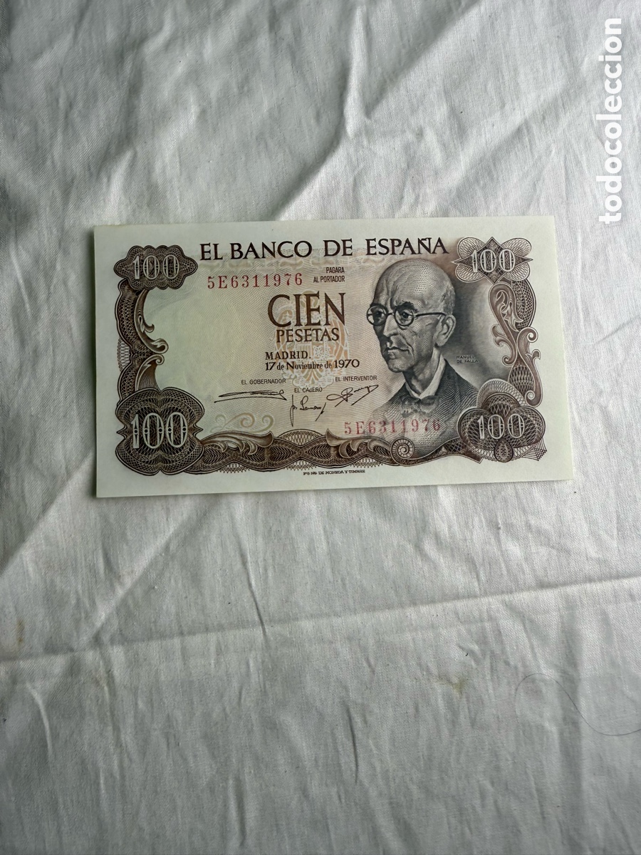 Billetes espa&ntilde;oles: 100 PESETAS BANCO DE ESPA&Ntilde;A 1970 &ndash; MANUEL DE FALLA &ndash; SERIE 5F &ndash; PLANCHA