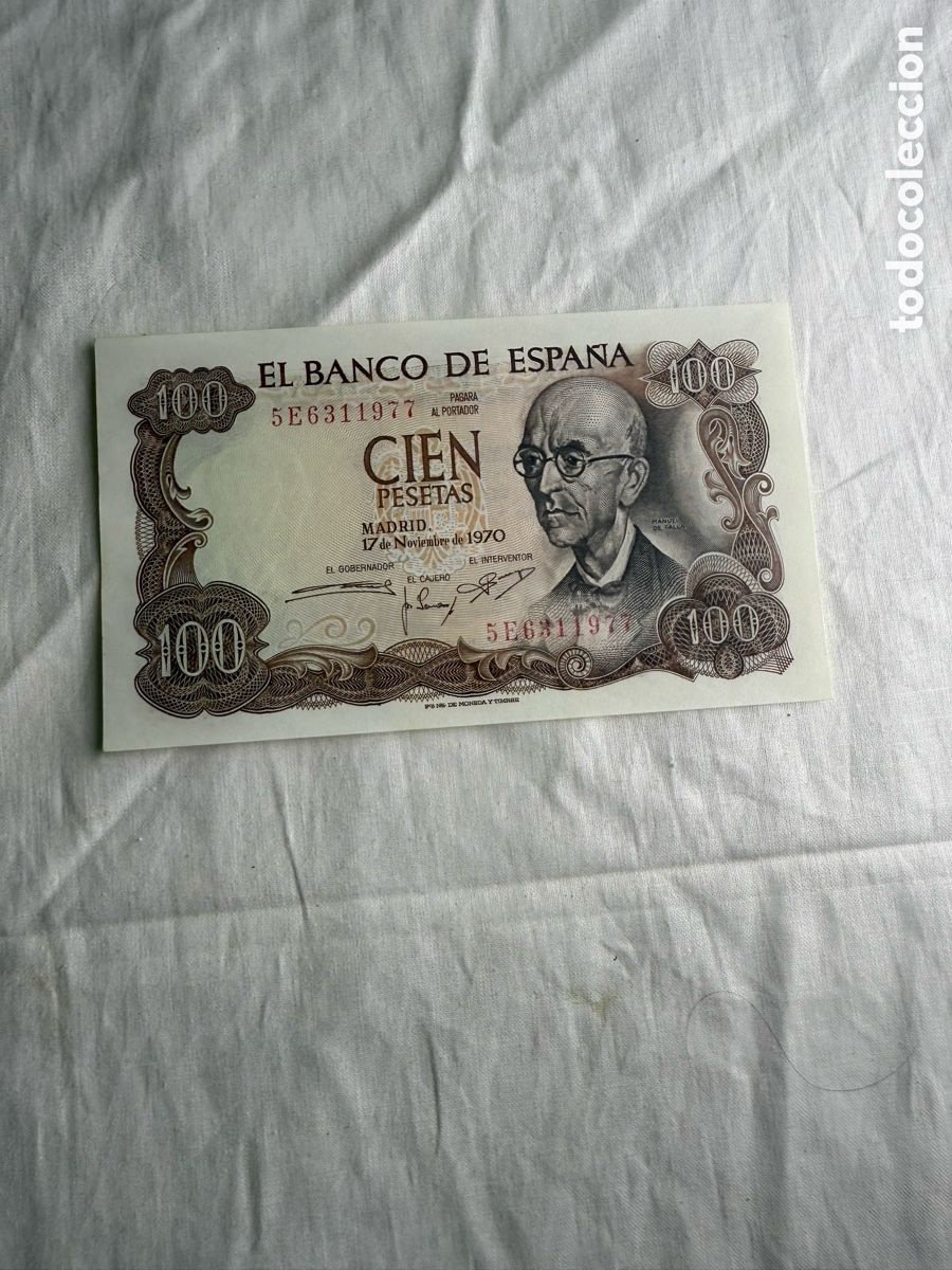 Billetes espa&ntilde;oles: 100 PESETAS BANCO DE ESPA&Ntilde;A 1970 &ndash; MANUEL DE FALLA &ndash; SERIE 5F &ndash; PLANCHA
