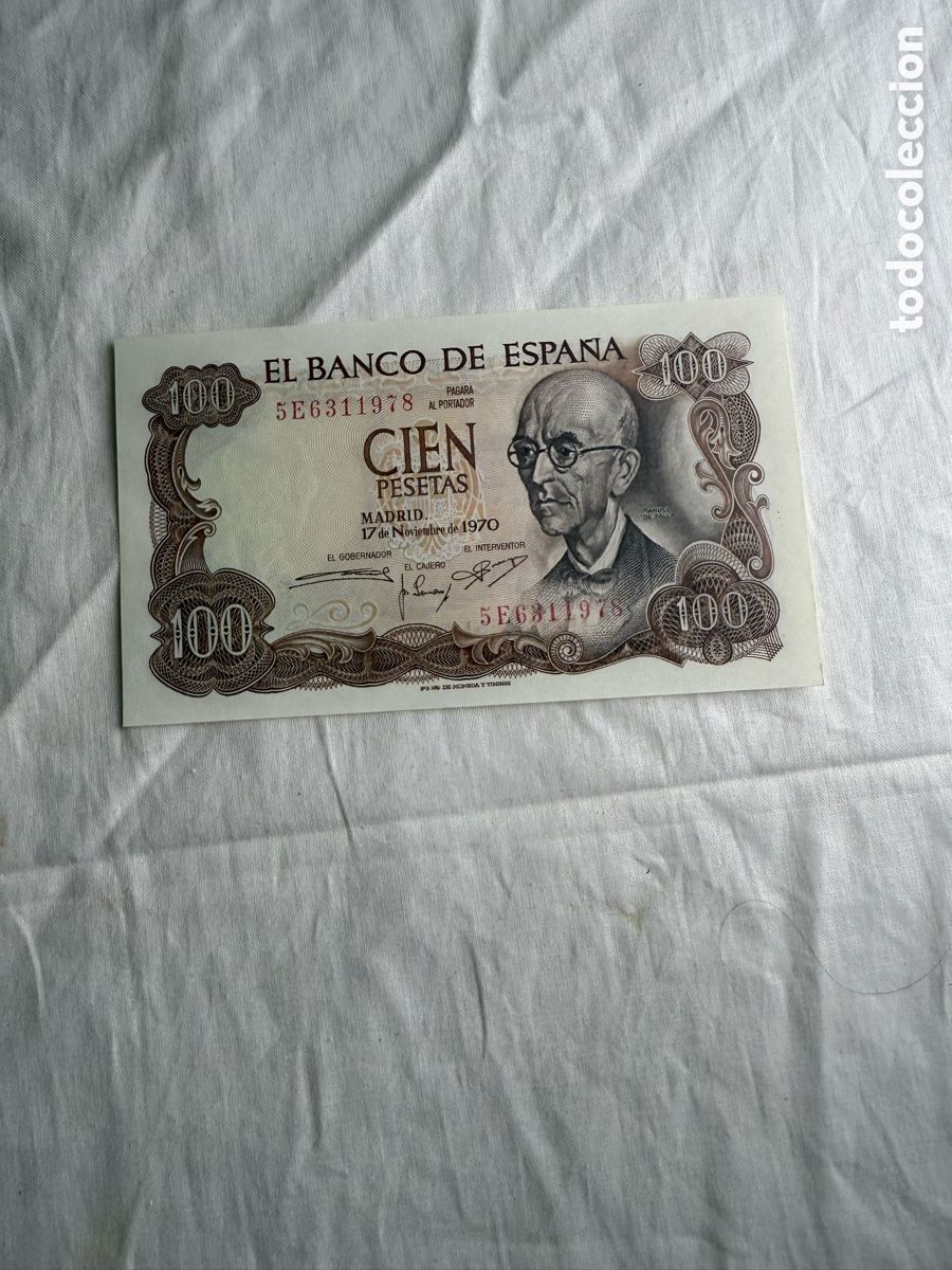 Billetes espa&ntilde;oles: 100 PESETAS BANCO DE ESPA&Ntilde;A 1970 &ndash; MANUEL DE FALLA &ndash; SERIE 5F &ndash; PLANCHA